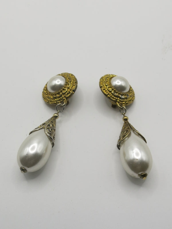 Gold and Pearl Drop Earrings 1980