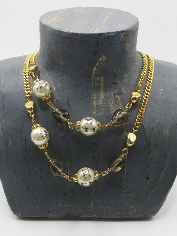 CC Painted Pearl Vintage Long Necklace