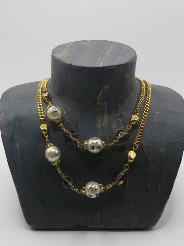 CC Painted Pearl Vintage Long Necklace