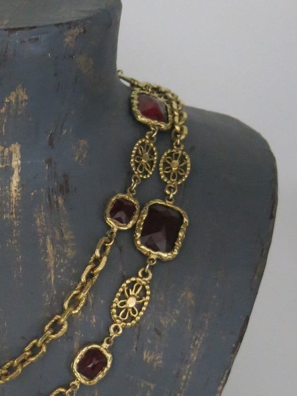 Chicklet Chain Necklace Garnet