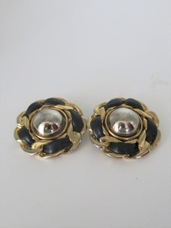 Laced Leather Thong Wrap Gold Clip On Earrings