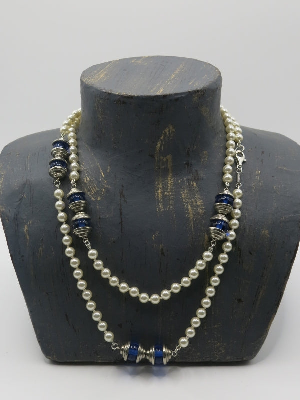 Gucci Sapphire, Silver Pearl Vintage Necklace