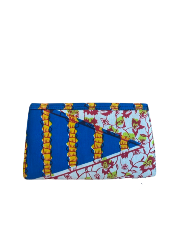 Majolica print clutch bag red blue and gold