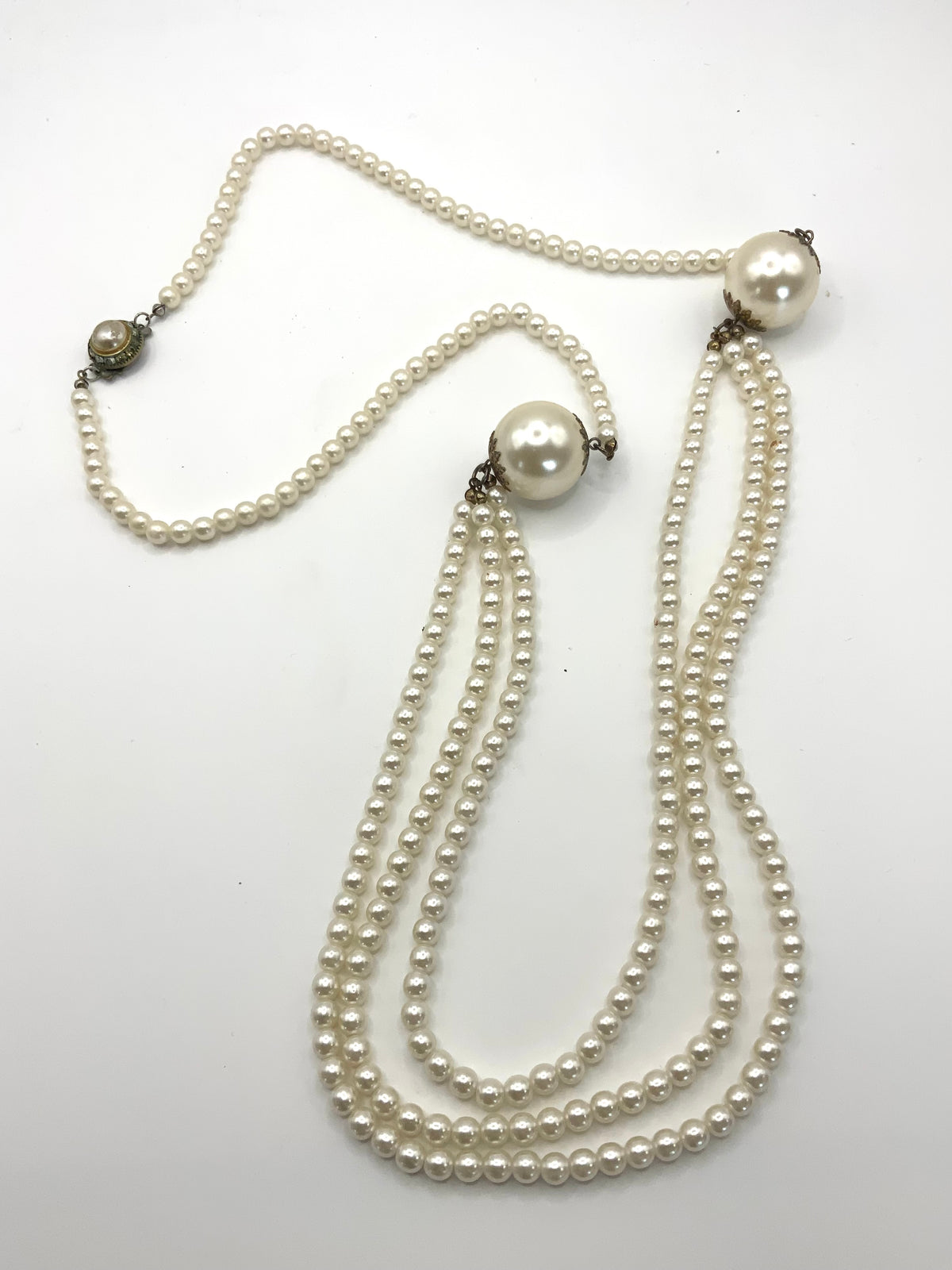 Long Pearl Double Necklace With Large Pearl Balls