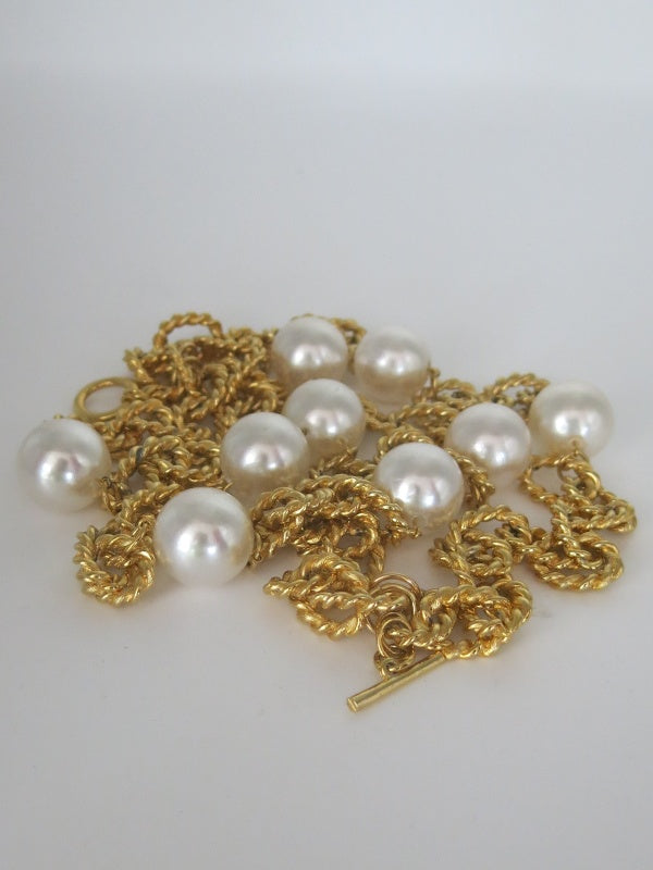 Long Pearl Filigree Link Chain Necklace