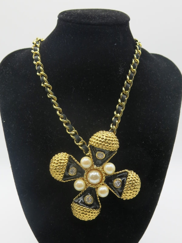 Maltese Cross Pendant Brooch Necklace