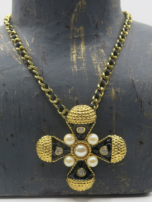 Maltese Cross Pendant Brooch Necklace