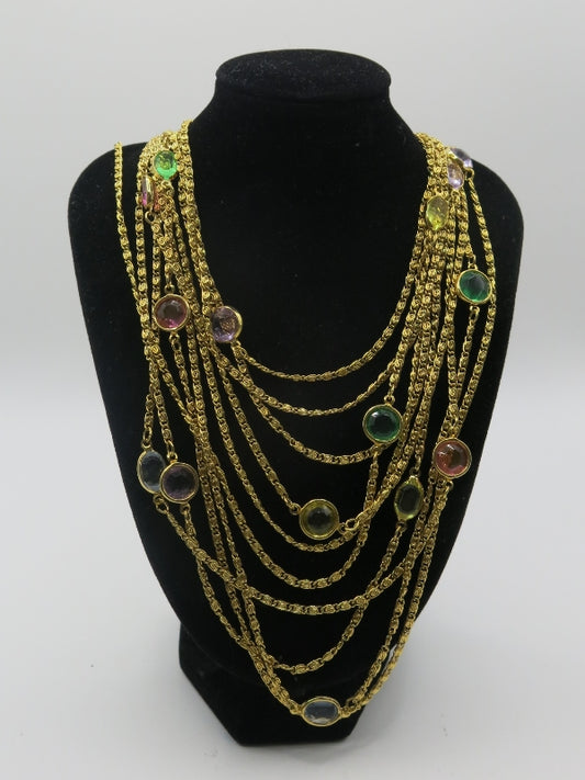 Vintage Multi Strand Bezel Necklace