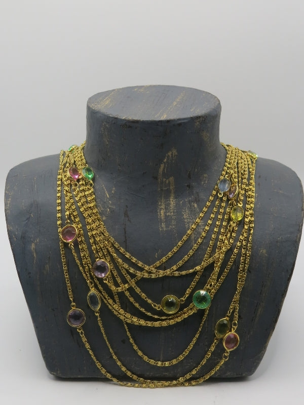 Vintage Multi Strand Bezel Necklace