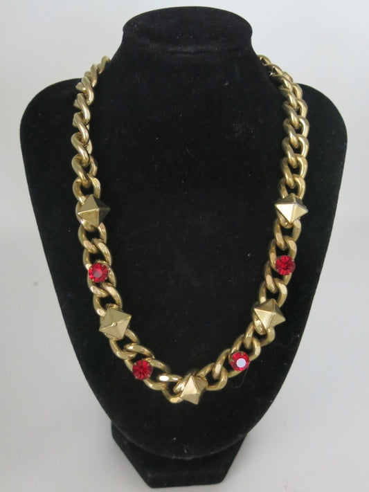 Gold Tone And Red Glass Chunky Necklace