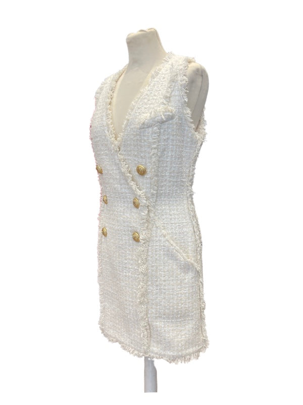 Balmain double breasted  sleeveless cream dress with gold buttons