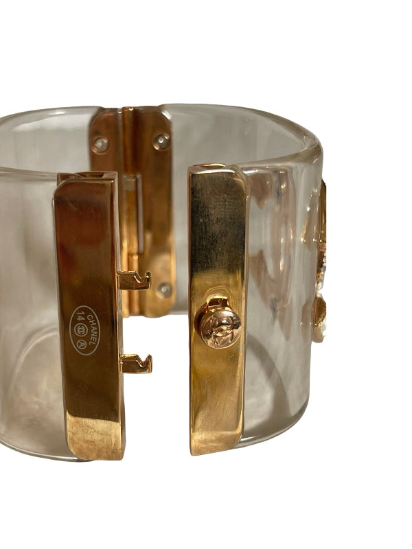 Perspex Cuff With Crystal Double C Detail