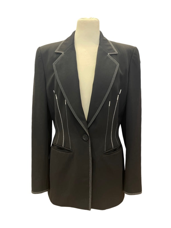Long line jacket front black with single large button