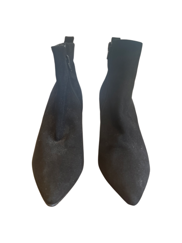 Plain black suede low heeled ankle boots