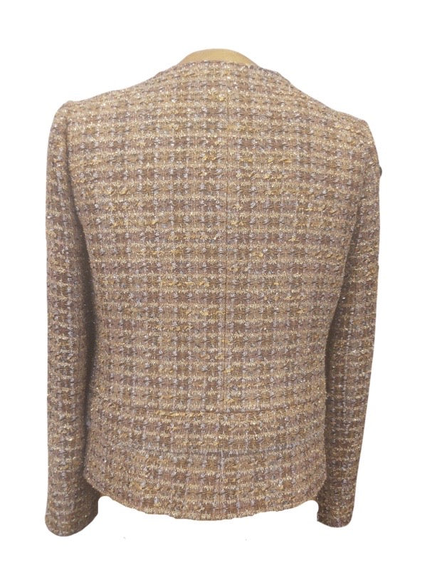 Gold metallic thread tweed jacket back