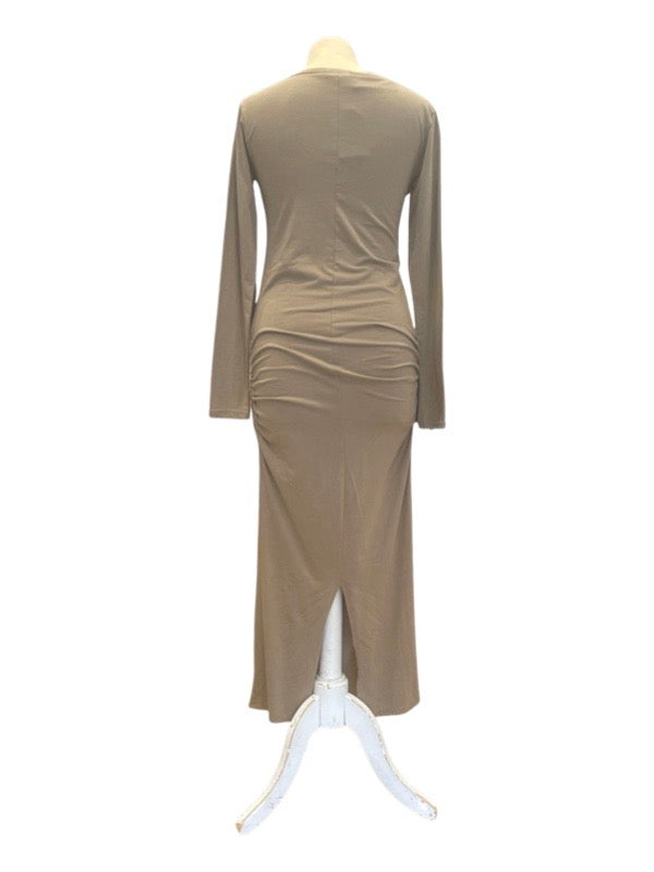 Fawn cotton maxi dress back with ruched side