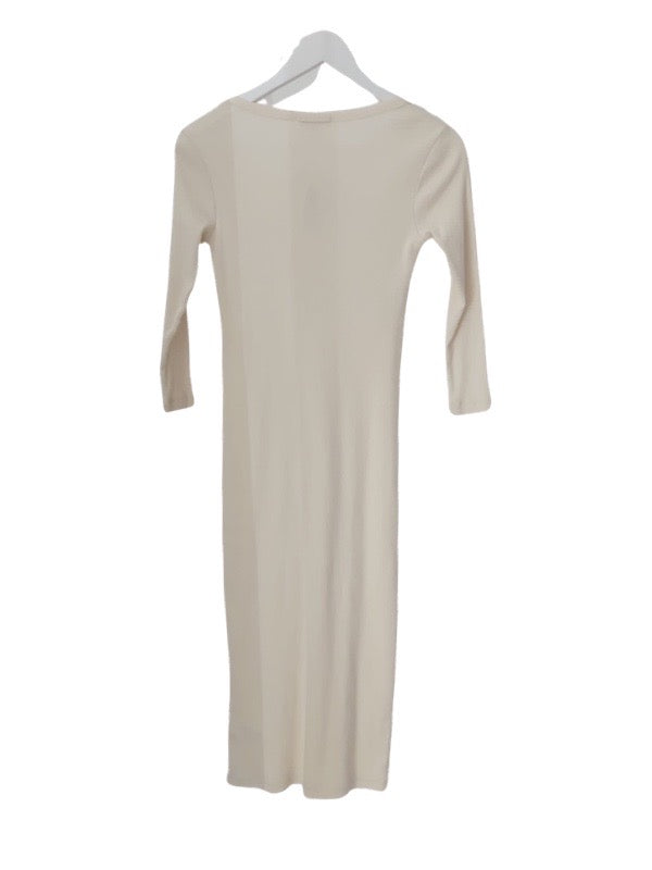 Cream ribbed stretchy cotton dress