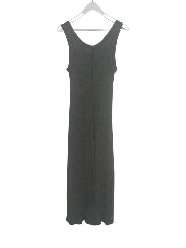 Long grey sleeveless ribbed cotton jersey maxi dress