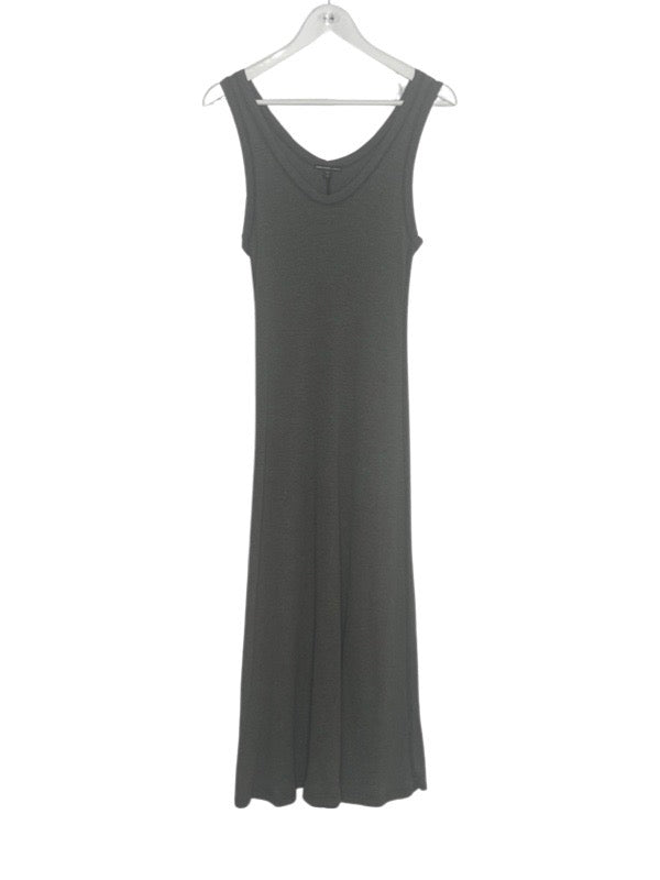 Long below the knee ribbed grey sleeveless dress v neck