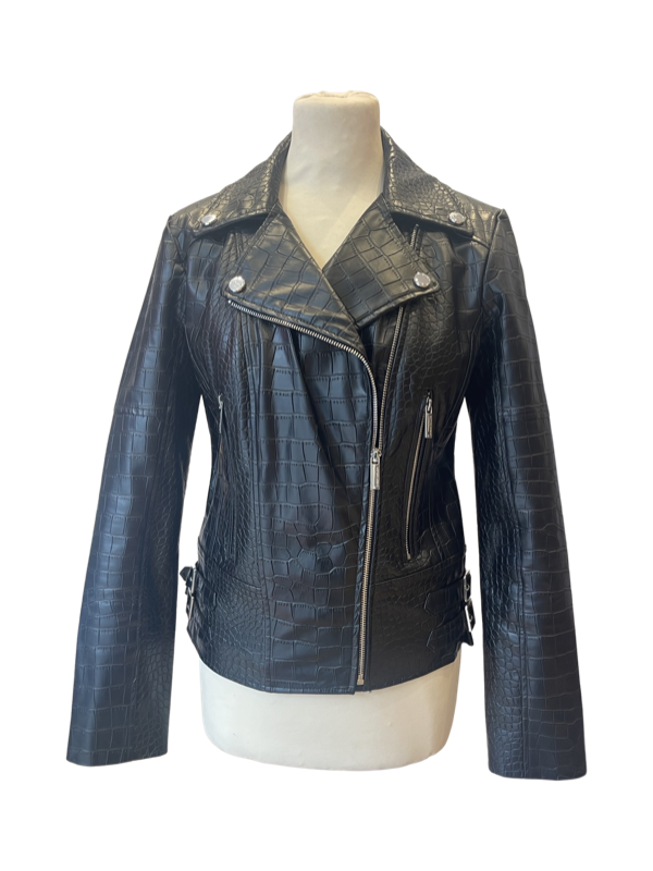 Black faux croc bike jacket ladies