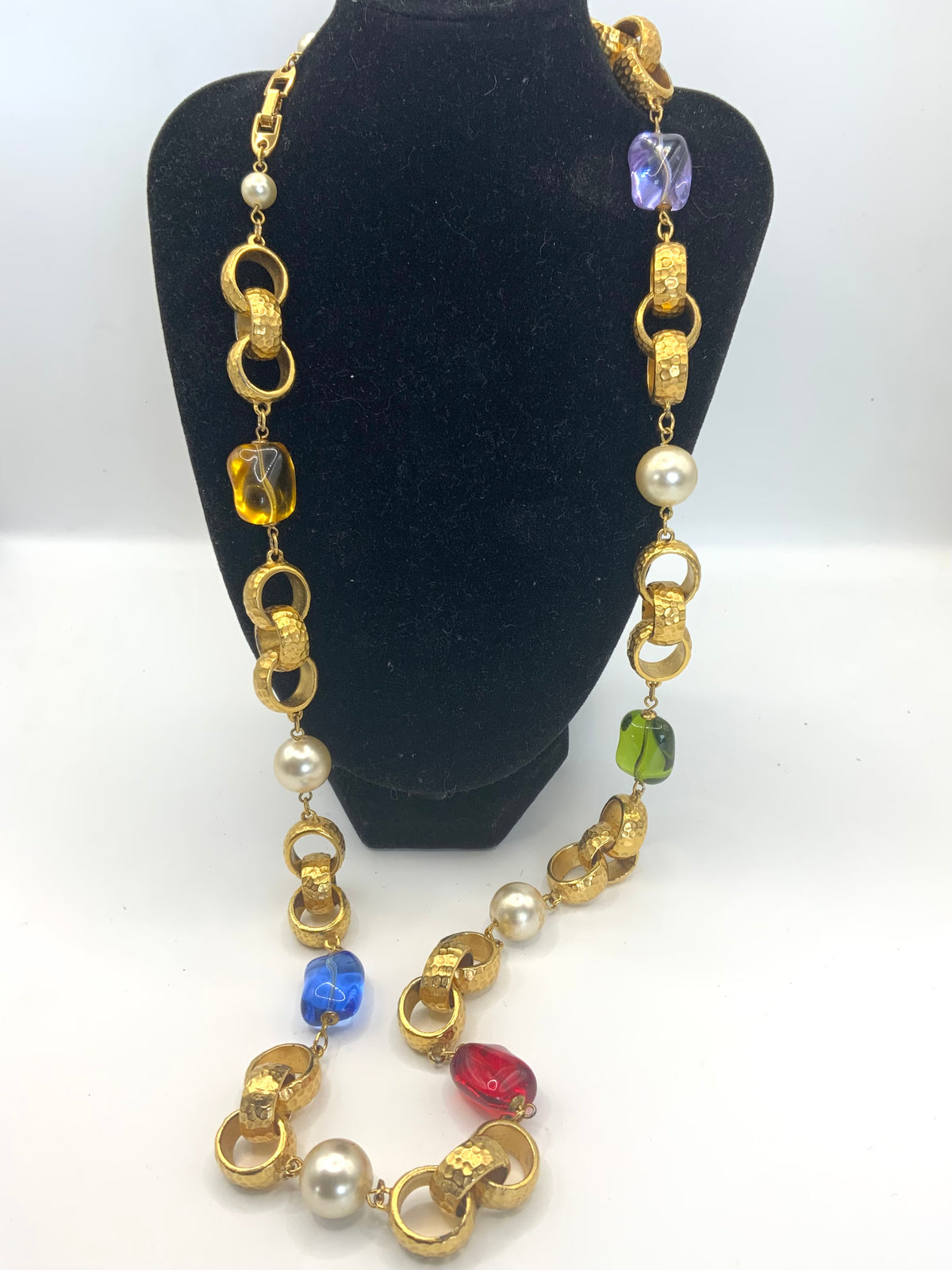 Napier Signed Multi Coloured Glass & Gold Necklace