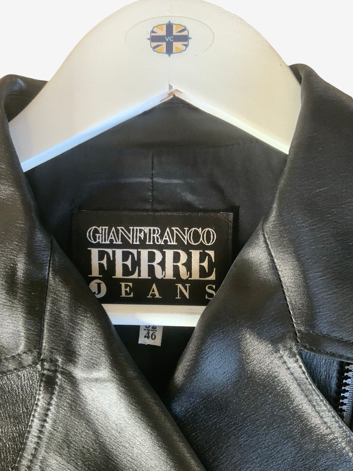 GF Ferre Black Satin Sheen Biker Jacket