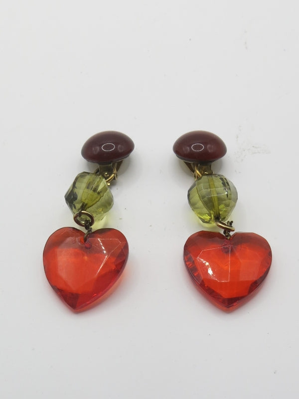 Love Heart Dangle Drop Clip On Earrings