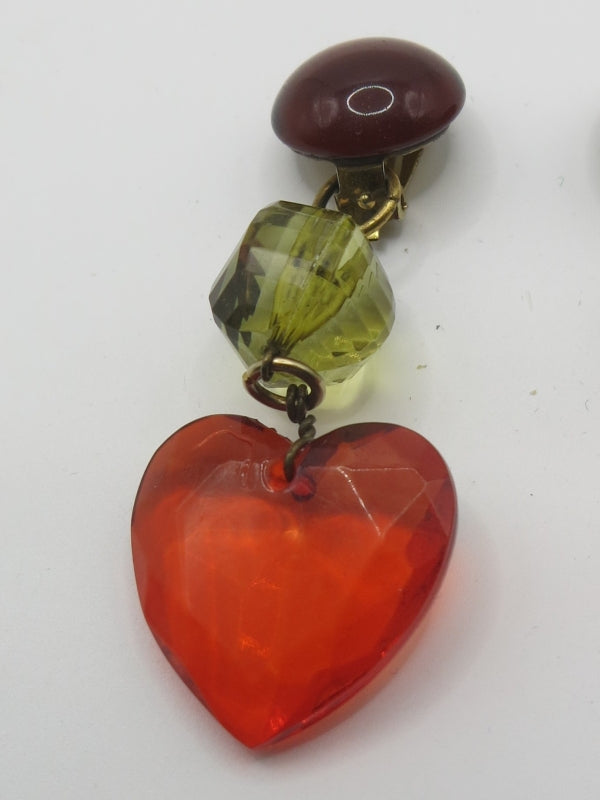 Love Heart Dangle Drop Clip On Earrings