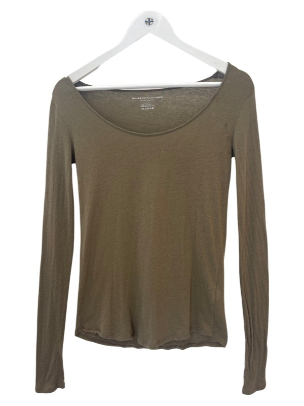 Long sleeve cashmere T shirt round neck khaki