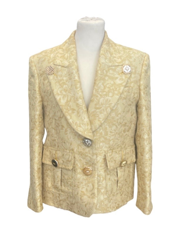 Gold damask single breasted jacket front
