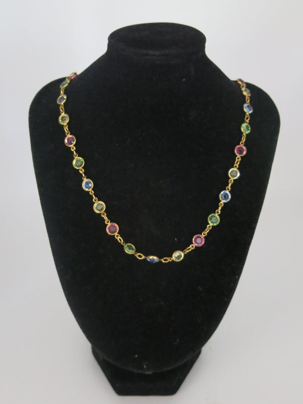Pastel Glass Bezel Set Gold Tone Necklace