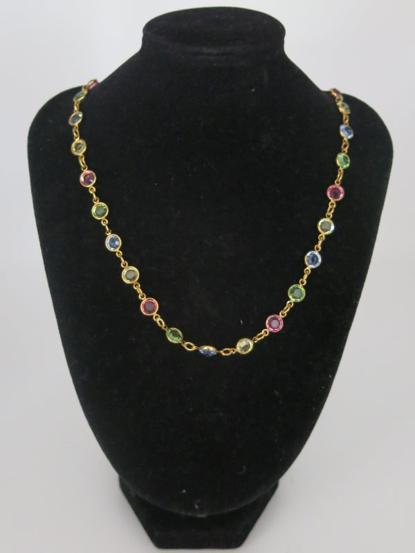 Pastel Glass Bezel Set Gold Tone Necklace