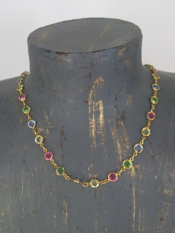 Pastel Glass Bezel Set Gold Tone Necklace