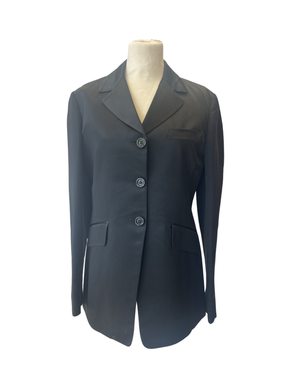 Black satin long line fitted jacket single breasted