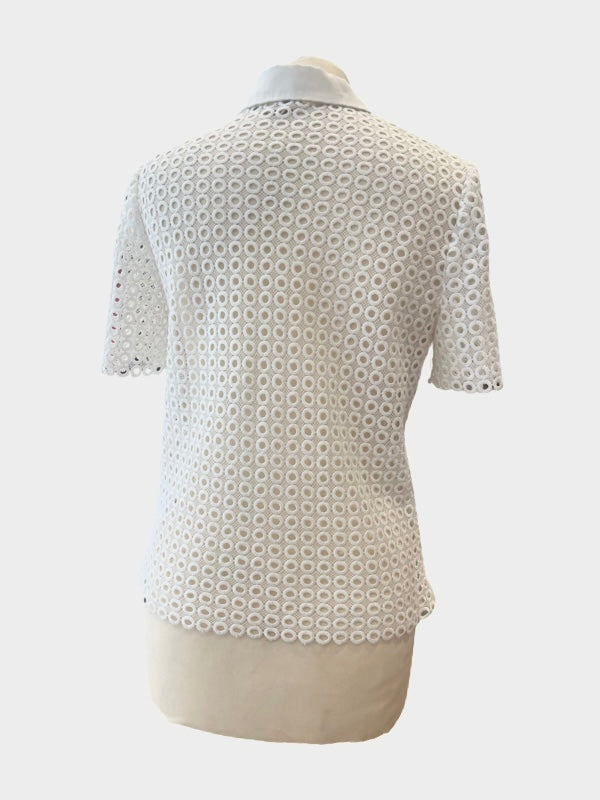 Cut out short sleeve off white shirt back