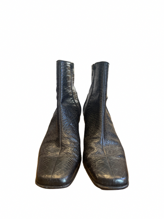 Black leather square toe ankle boots