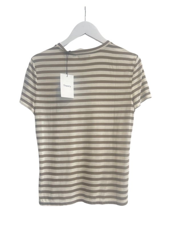 Taupe and white shirt sleeve T shirt back with tags on