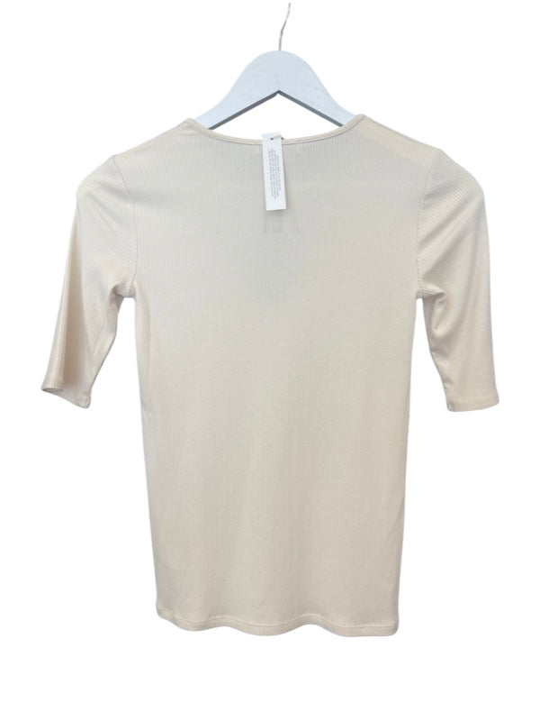 Body con ribbed T shirt back half sleeve cream