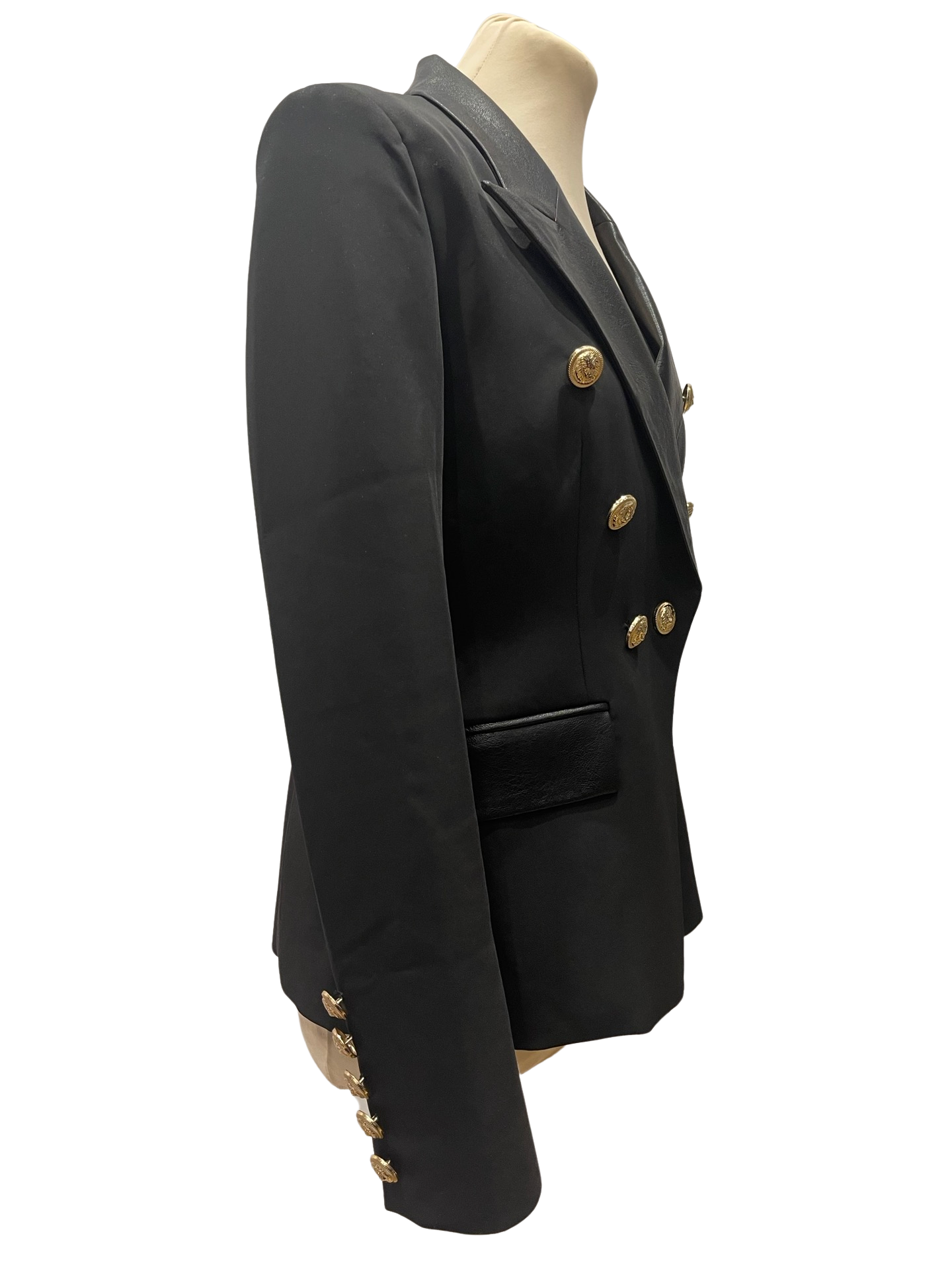 Woven Blazer Leather Lapel Gold Hardware