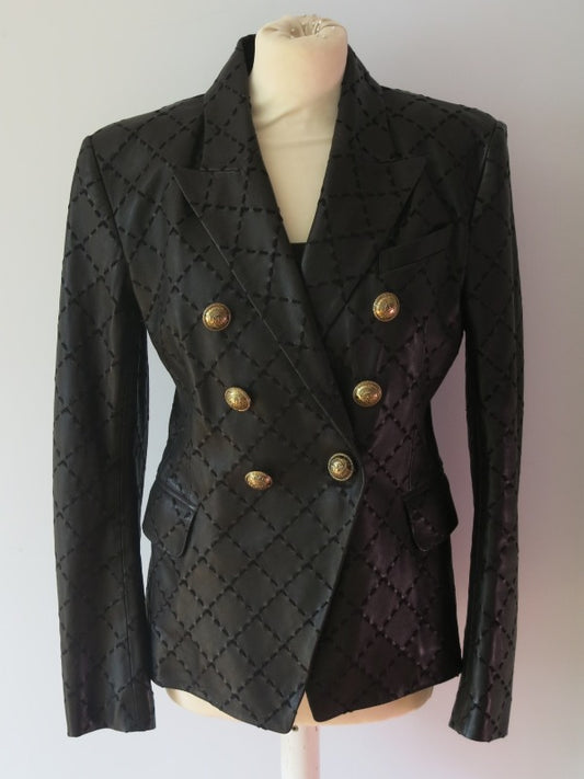Balmain Leather Blazer Gold Hardware