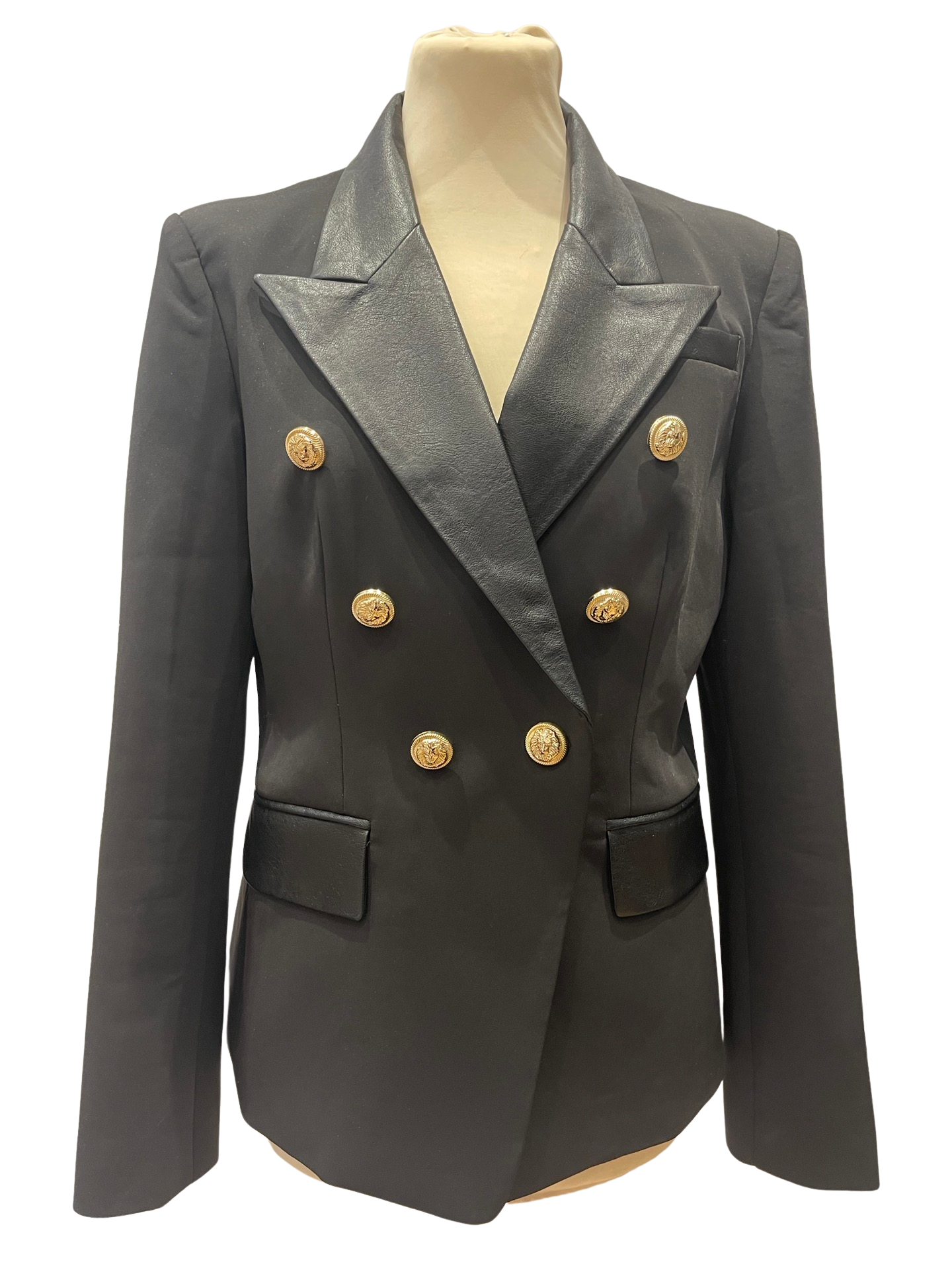 Woven Blazer Leather Lapel Gold Hardware