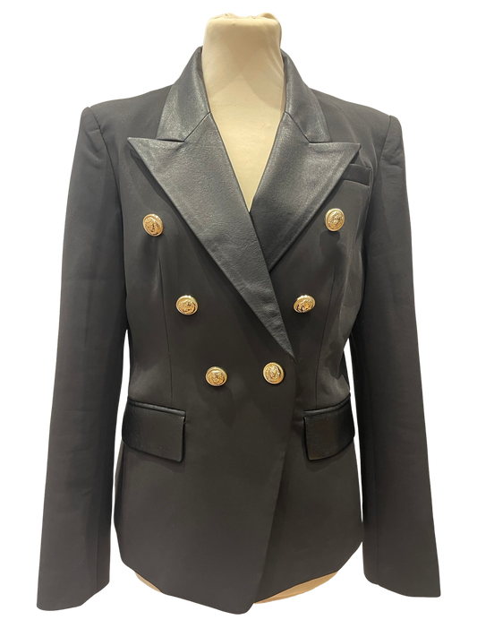 Woven Blazer Leather Lapel Gold Hardware