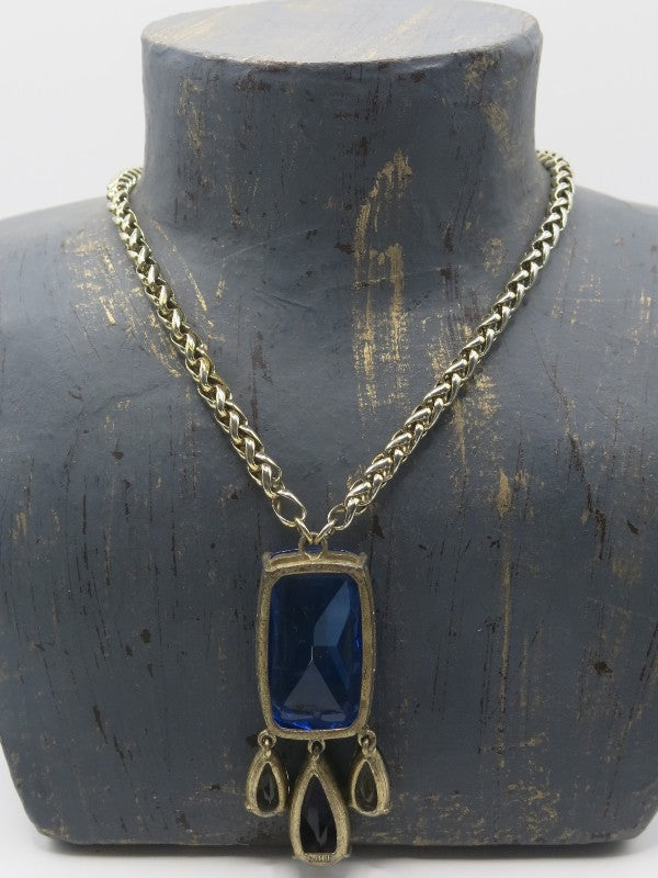 Carolee Signed Emerald Cut Sapphire Necklace