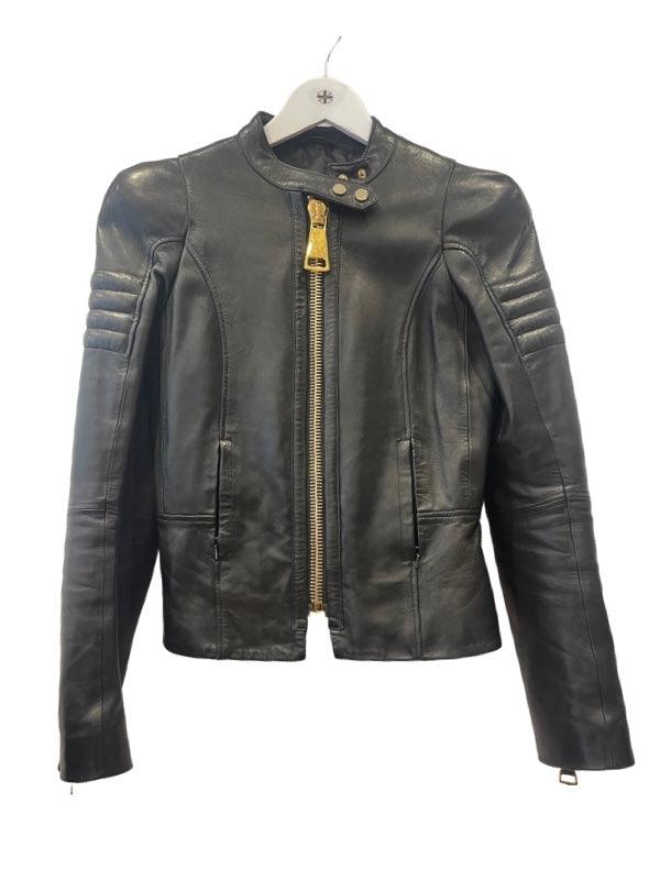 Leather jacket gold on sale hardware