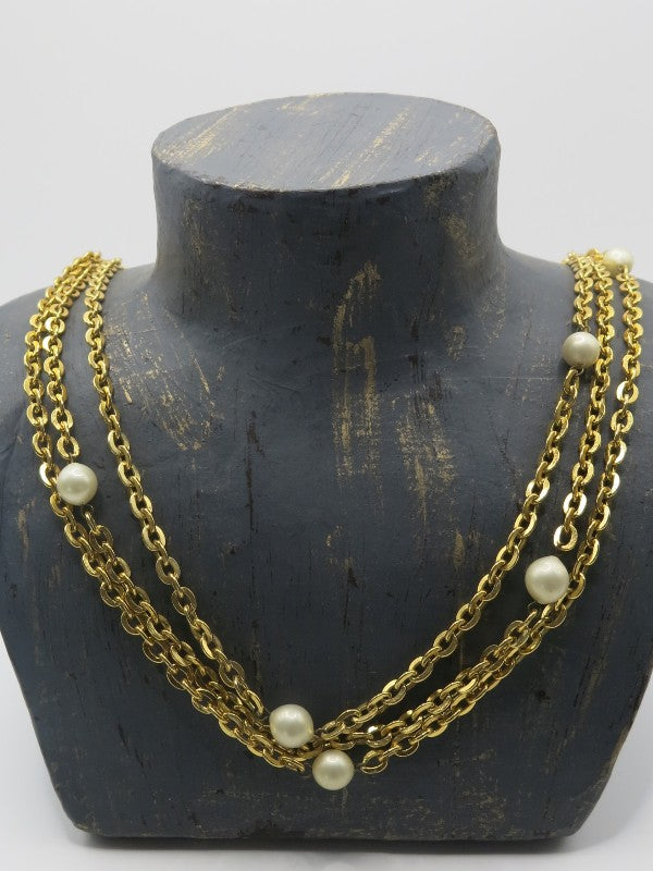 Gold Tone Chain and Pearl Necklace