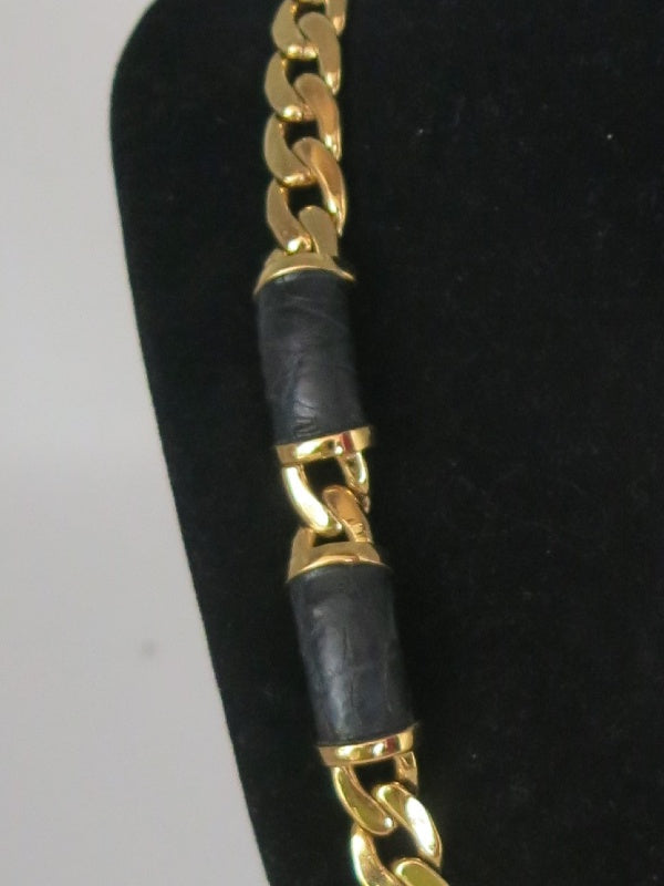 Loewe Gold Tone And Black Leather Necklace