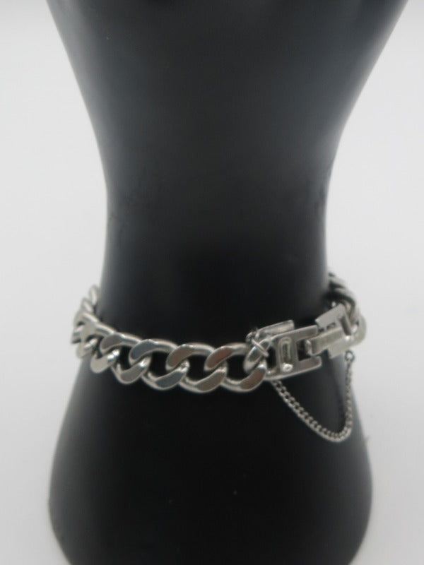 Monet Silver Link Bracelet Signed