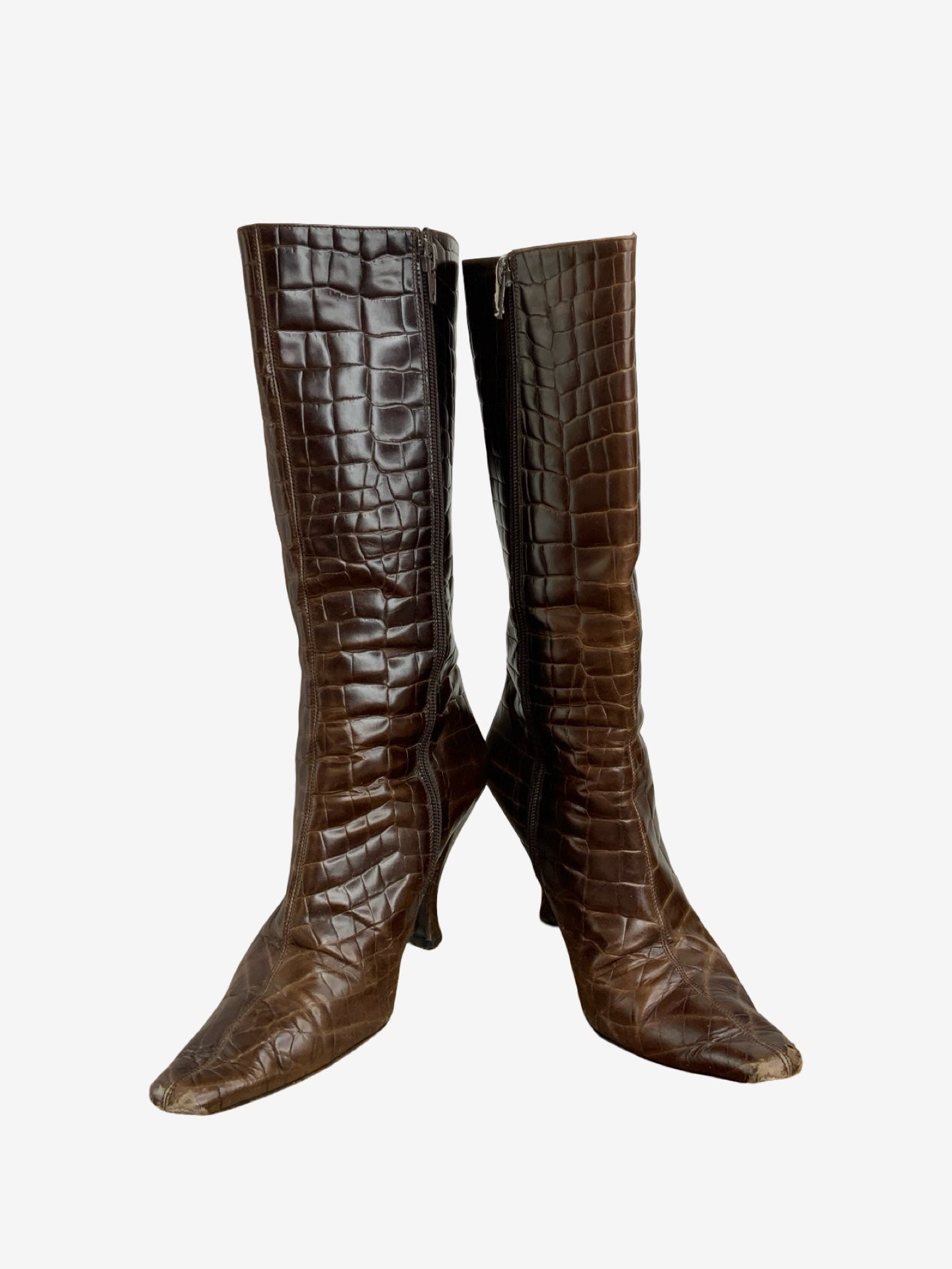 Via Spiga Brown Leather Croc Vintage Boots