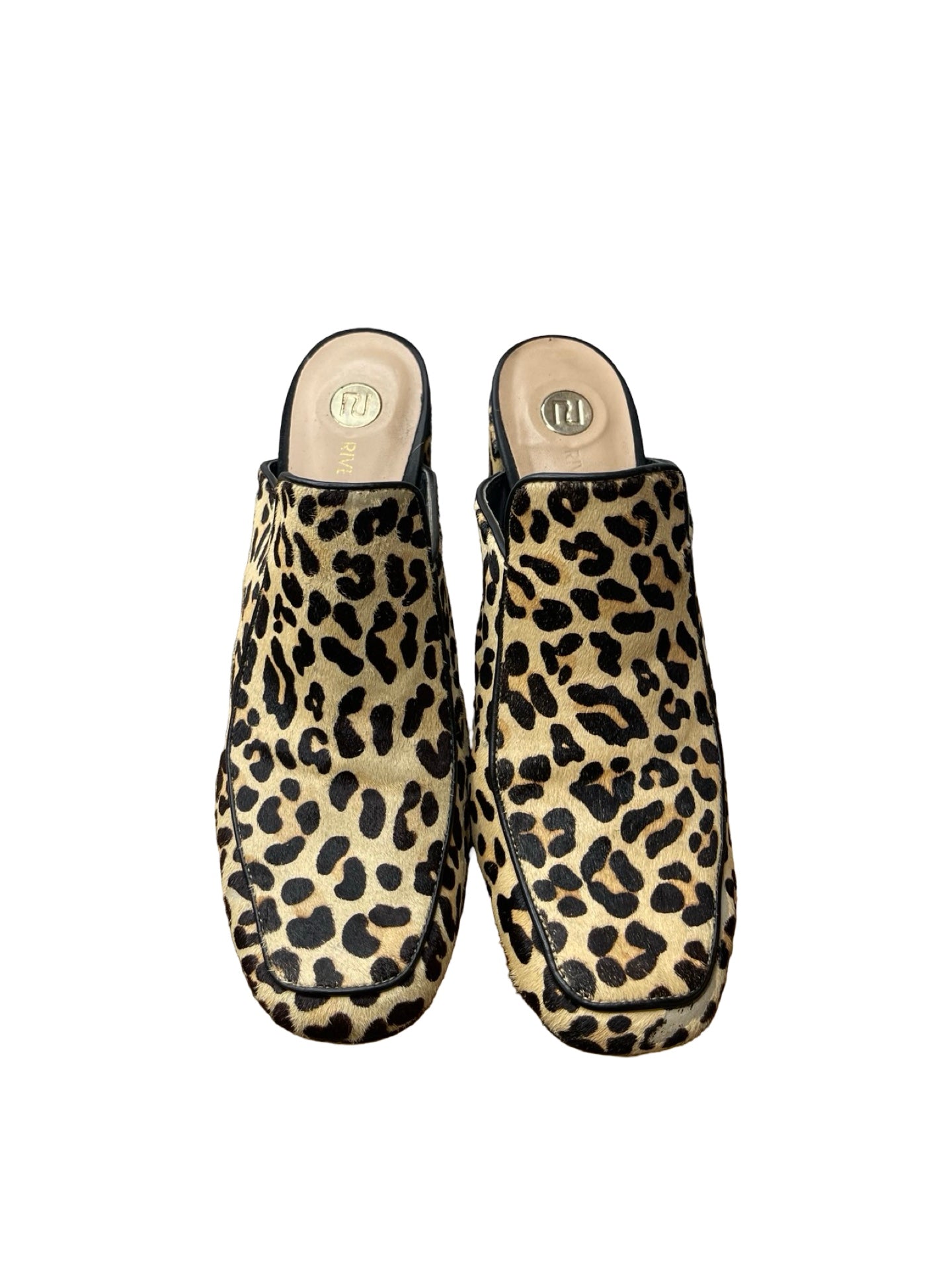 River Island Leopard Leather Block Heels Mules