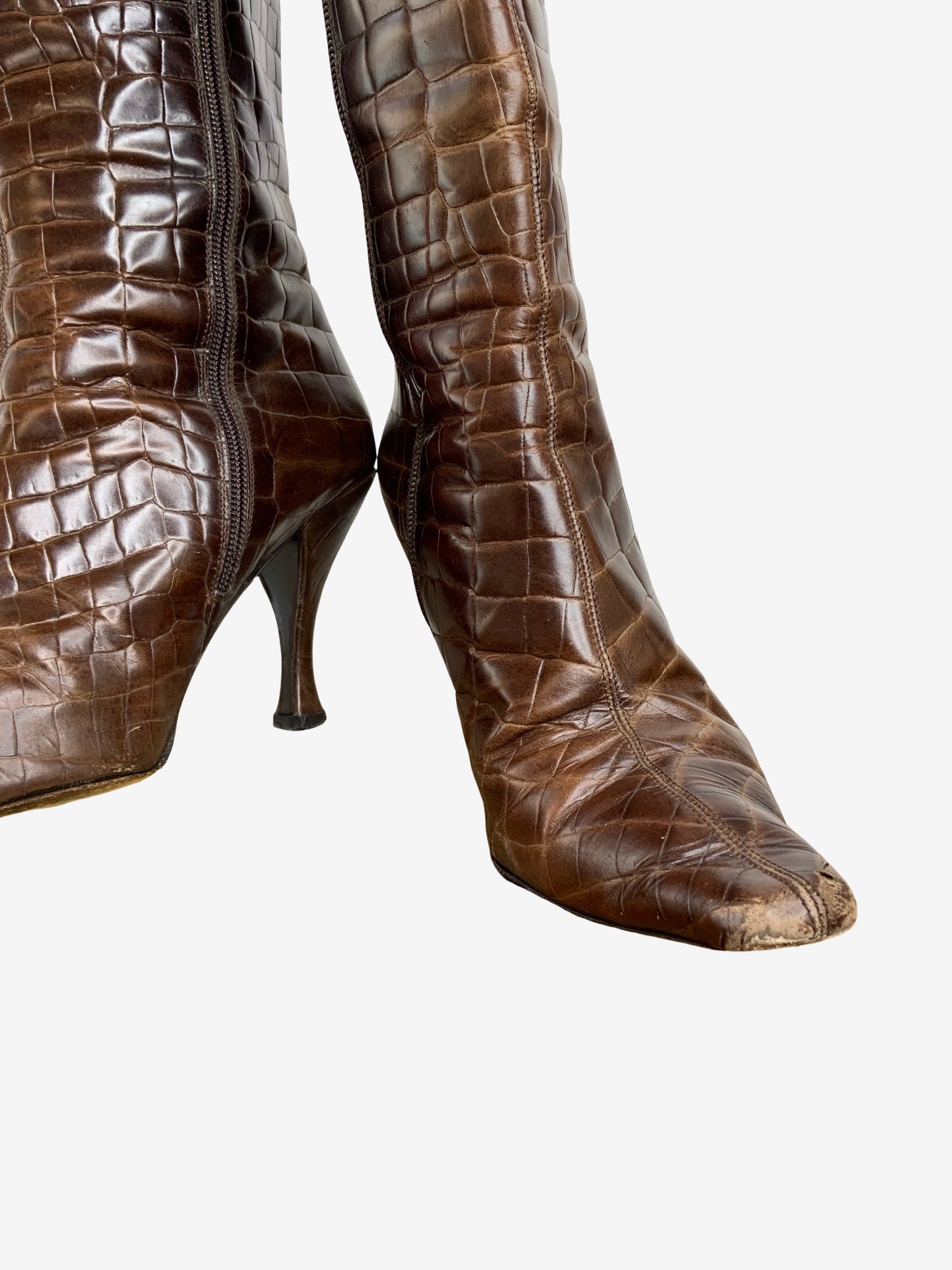 Via Spiga Brown Leather Croc Vintage Boots